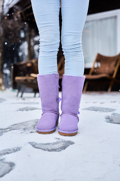 SMAIBULUN Ugg | Tri Ribbon Bow Suede Boots - lavender