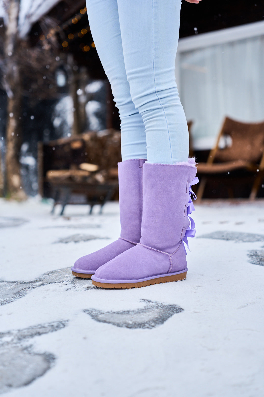 SMAIBULUN Ugg | Tri Ribbon Bow Suede Boots - lavender