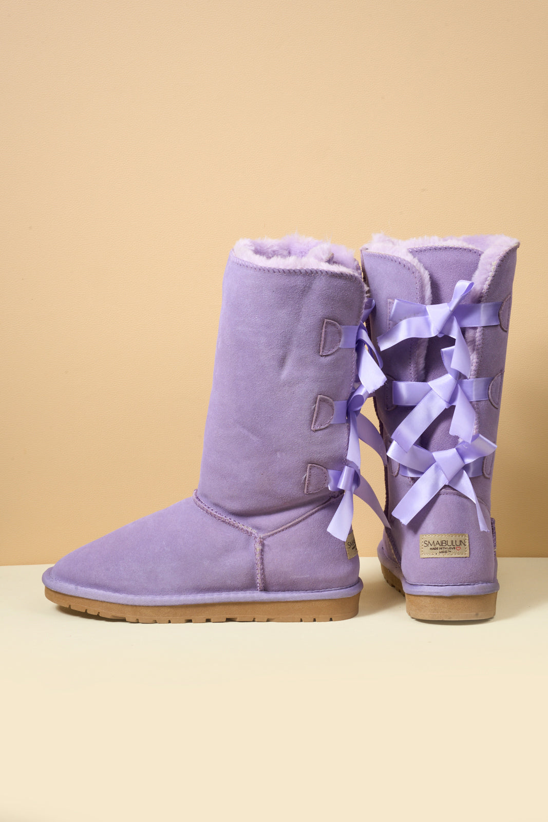 SMAIBULUN Ugg | Tri Ribbon Bow Suede Boots - lavender