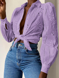 Miley Perforated Long Sleeve Blouse - lavender