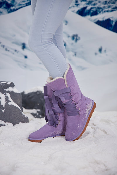 SMAIBULUN Ugg | Ribbon Lace-Up Faux Fur-lined Suede Boot - Lavender