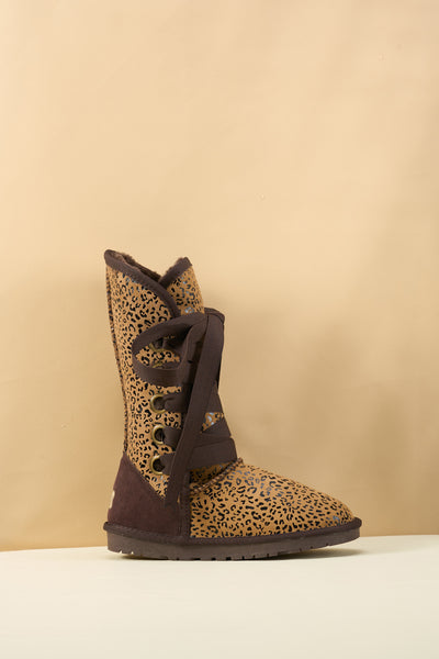 SMAIBULUN Ugg | Ribbon Lace-Up Faux Fur-lined Suede Boot - Leopard