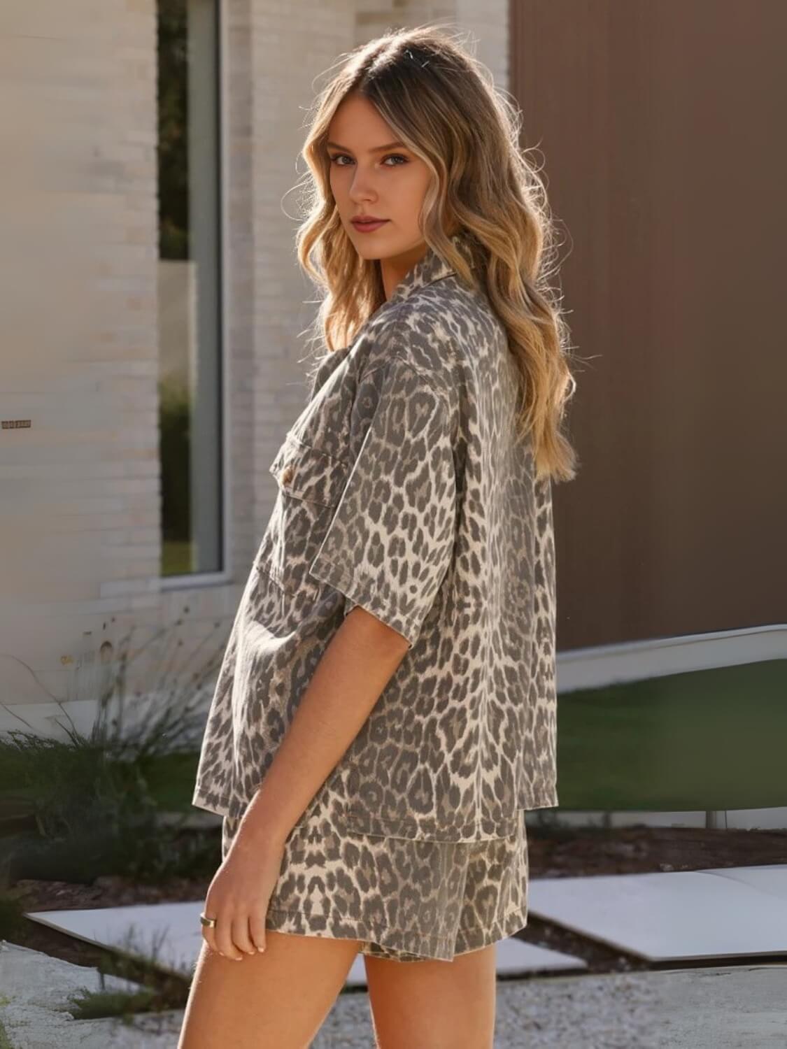 Easy Mode Denim Matching Sets - leopard
