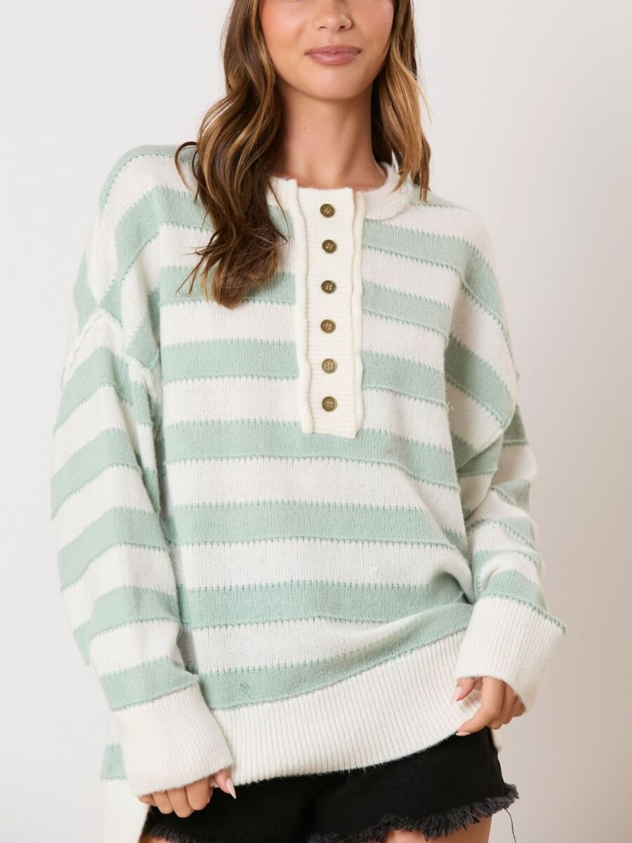 Portland Striped Sweater - Mint