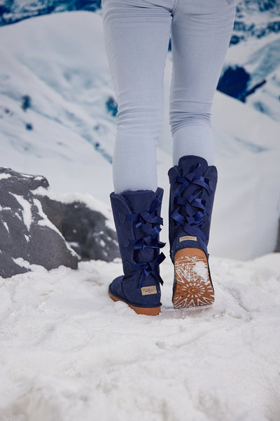 SMAIBULUN Ugg | Tri Ribbon Bow Suede Boots - Navy