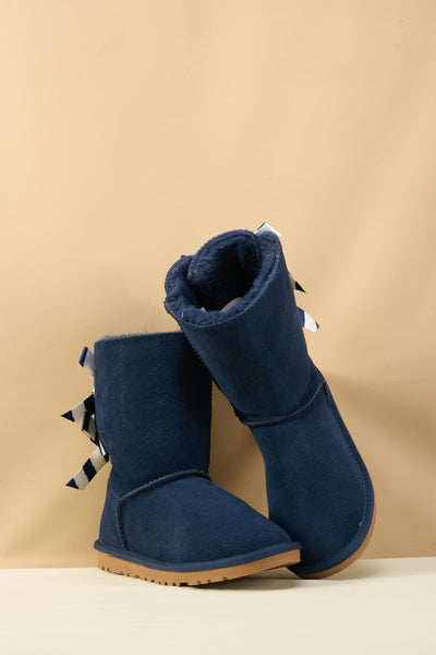 Smaibulun Ugg | Serenity Striped Bailey Bow Shearling Boots - Navy