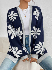 Janelle Floral Knit Cardigan - Navy