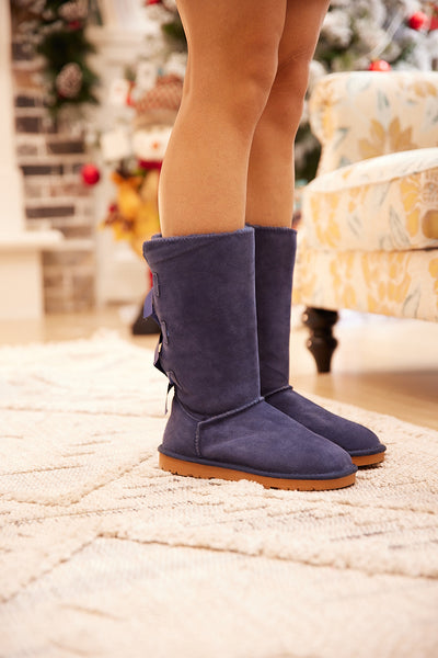 SMAIBULUN Ugg | Tri Ribbon Bow Suede Boots - Navy