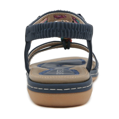 Siketu | Boho Daisy Beaded Cushioned Sandal - navy