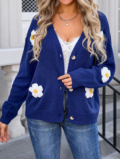 Blossom Mornings Daisy Embellished Knit Cardigan - Navy