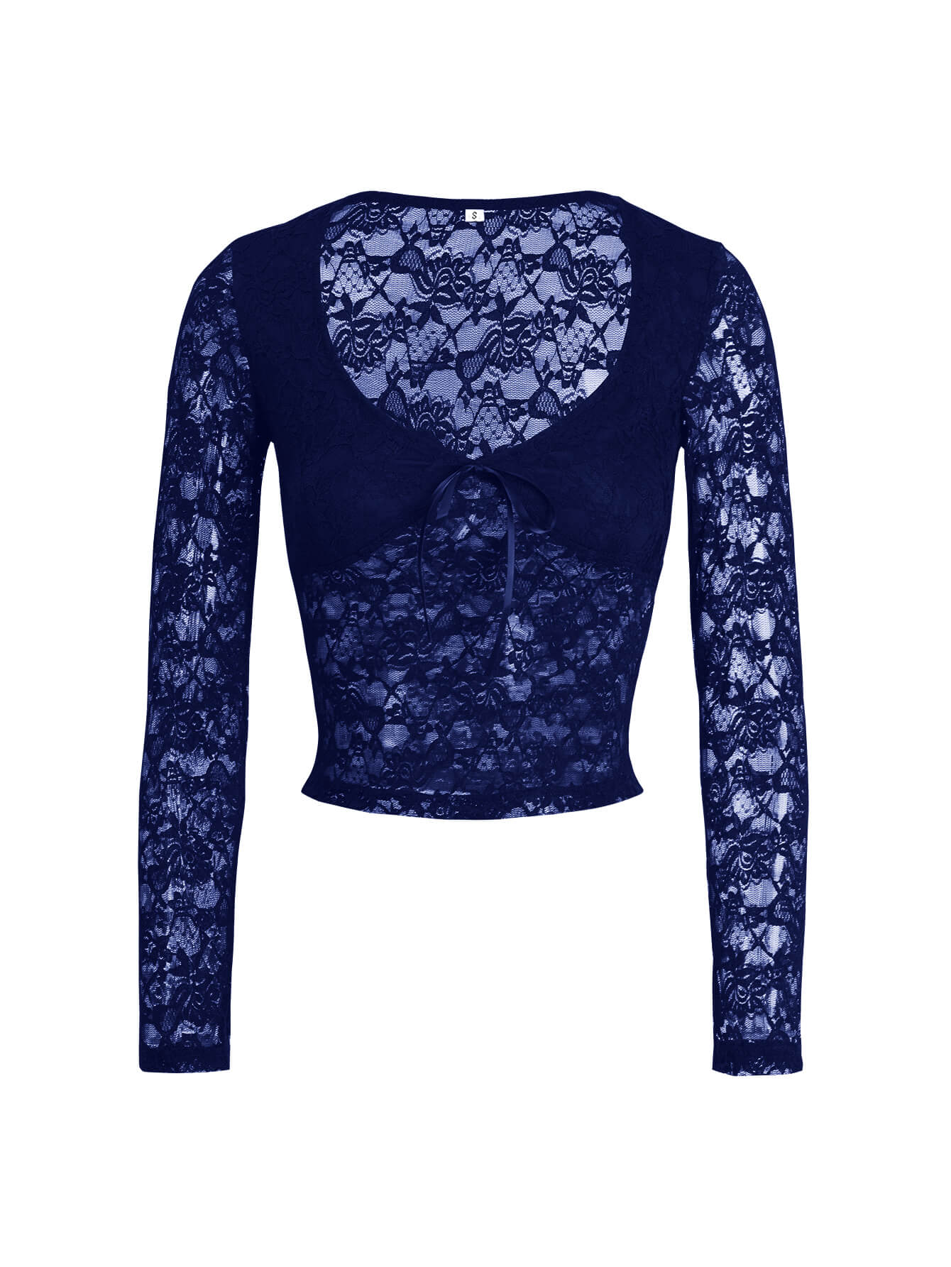 Nicola Long Sleeve Lace Crop Top - navy