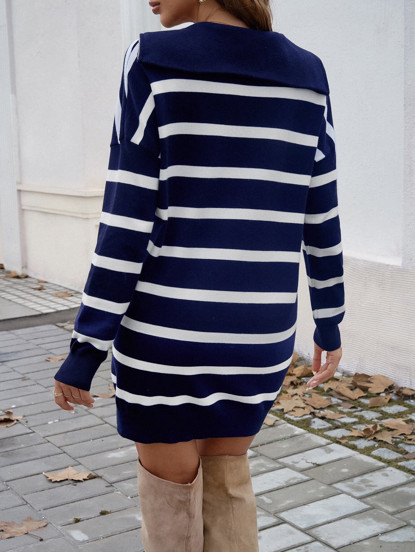 Ready Freddy Striped Mini Sweater Dress - Navy