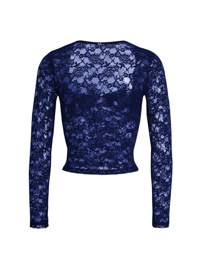 Nicola Long Sleeve Lace Crop Top - navy