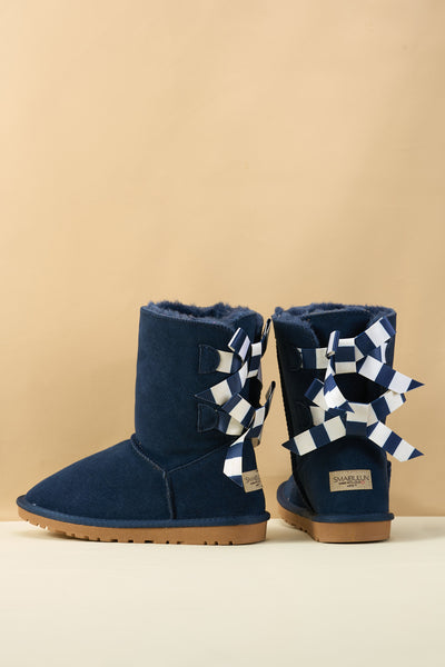 Smaibulun Ugg | Serenity Striped Bailey Bow Shearling Boots - Navy