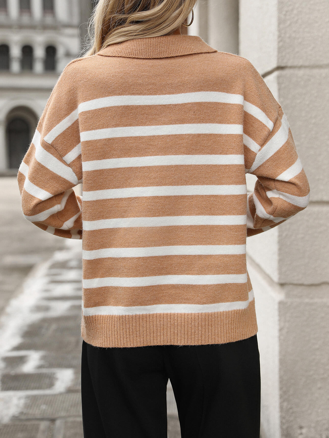 Graham Striped Polo Sweater - Khaki