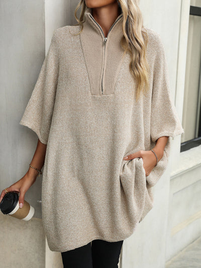 Solina Zip Front Oversized Sweater - Neutral