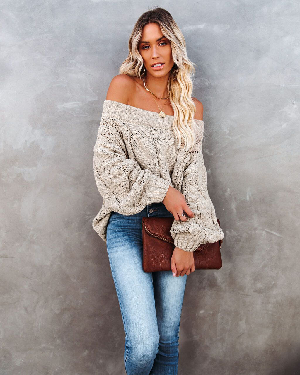 Dreamworld Off The Shoulder Pullover Sweater - Neutral