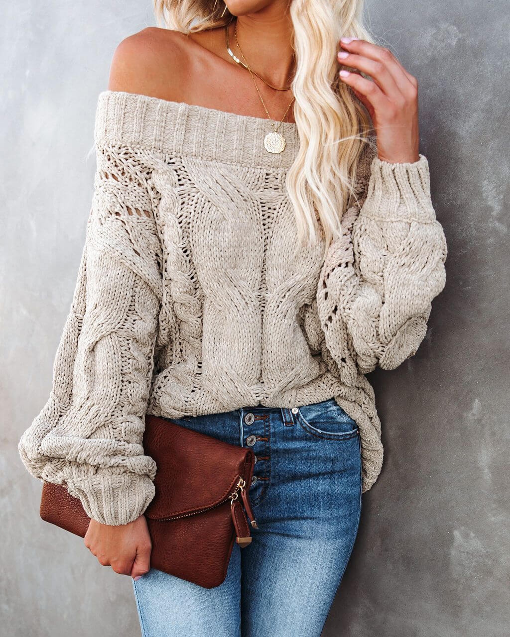 Dreamworld Off The Shoulder Pullover Sweater - Neutral