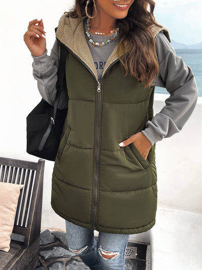 Fall And Forever Hooded Puffer Vest - Olive