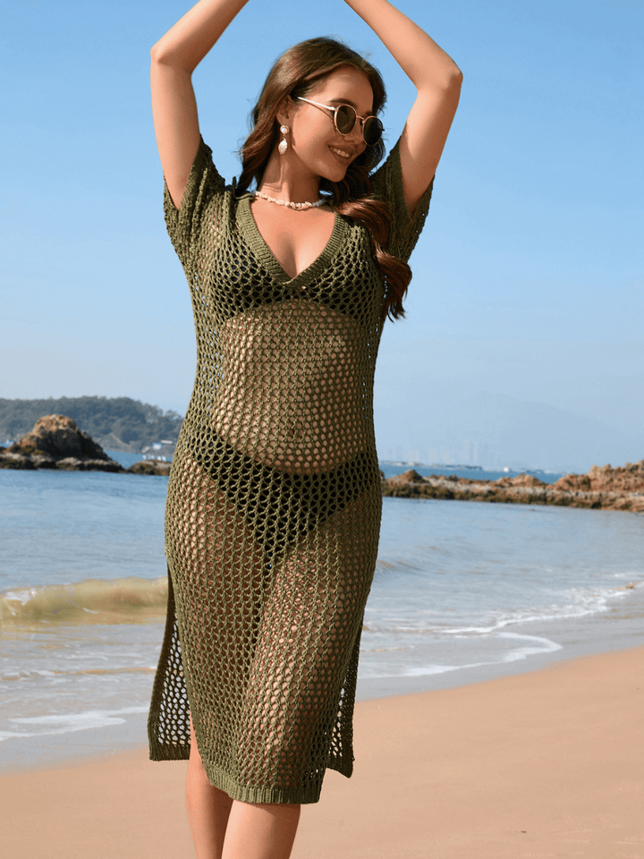 crochet knit beach midi dress Aruba Net Size:US 0 / UK 2 / EU 30 BLACK SOUNDSCAPE MAXI – Collared V black silk dress