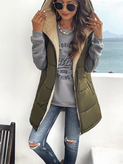 Fall And Forever Hooded Puffer Vest - Olive