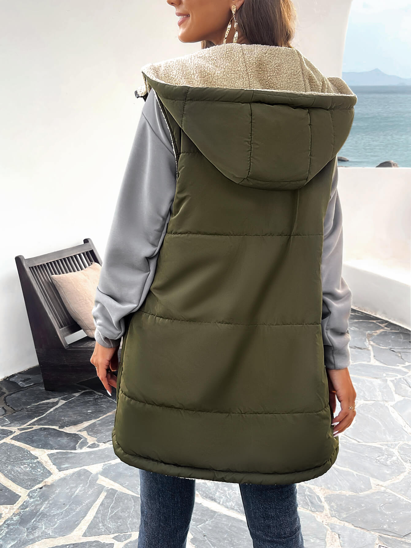 Fall And Forever Hooded Puffer Vest - Olive