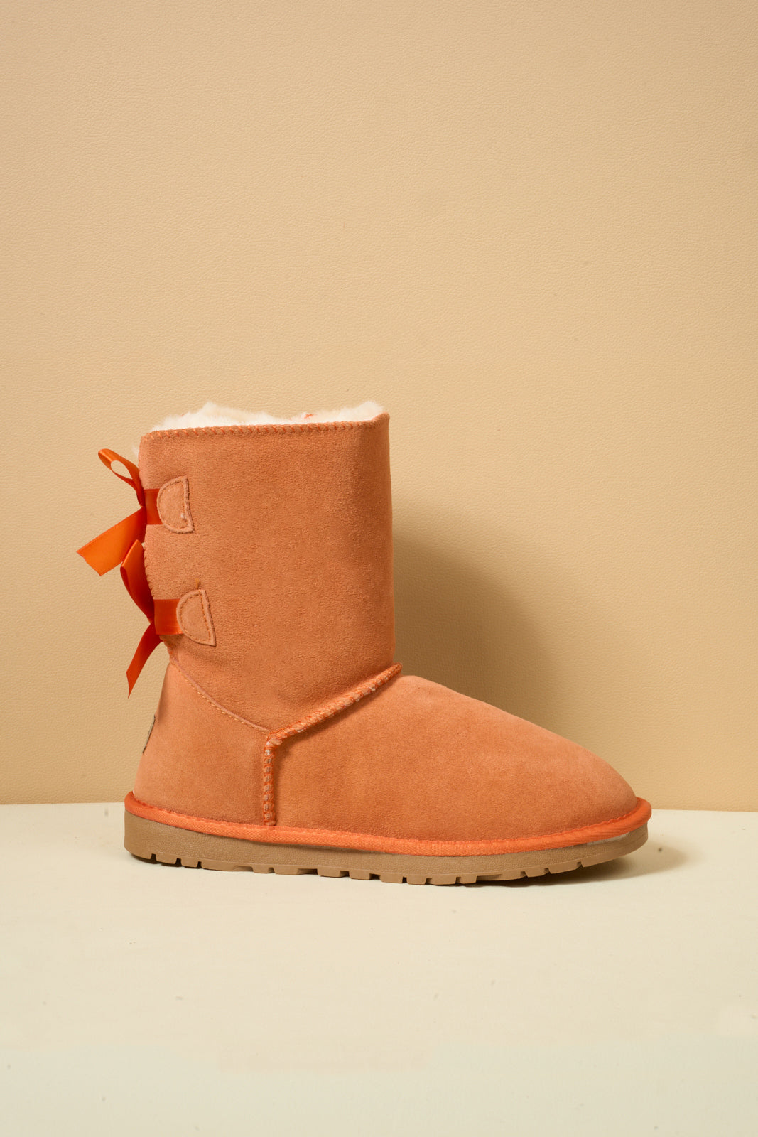 Smaibulun Ugg | Double Ballet Ribbon Bow Suede Shearling Boots - orange