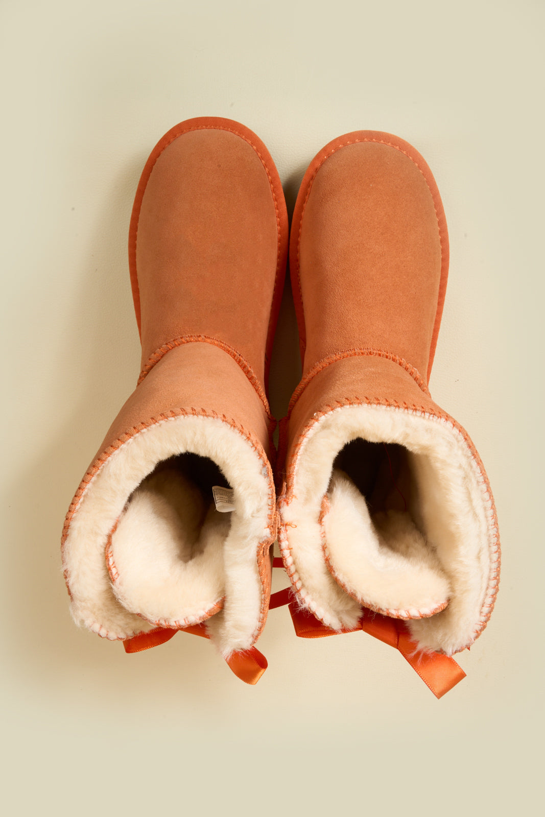 Smaibulun Ugg | Double Ballet Ribbon Bow Suede Shearling Boots - orange