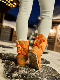 Smaibulun Ugg | Double Ballet Ribbon Bow Suede Shearling Boots - orange