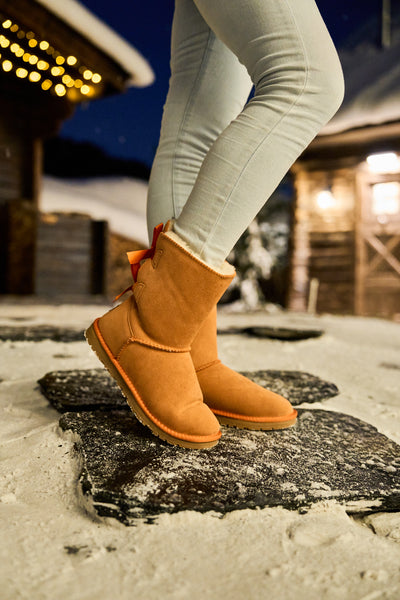 Smaibulun Ugg | Double Ballet Ribbon Bow Suede Shearling Boots - orange