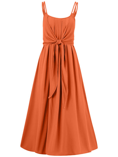 Touch Of Lawn Front Tie Midi Dress - Orange