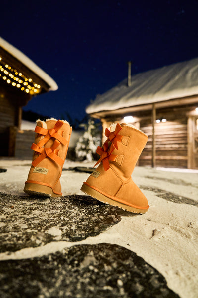 Smaibulun Ugg | Double Ballet Ribbon Bow Suede Shearling Boots - orange