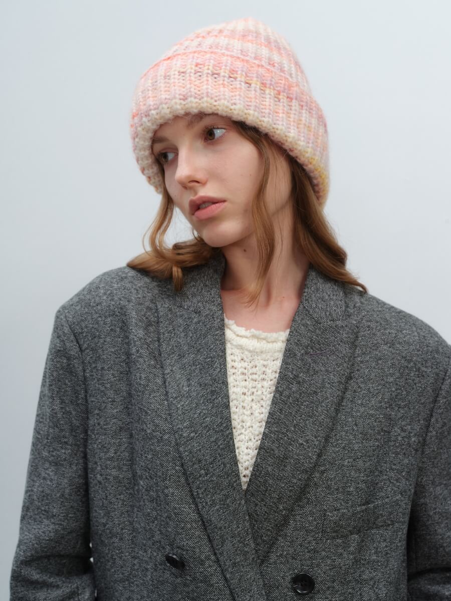 Wool Blend Gradient Knit Beanie - Pink