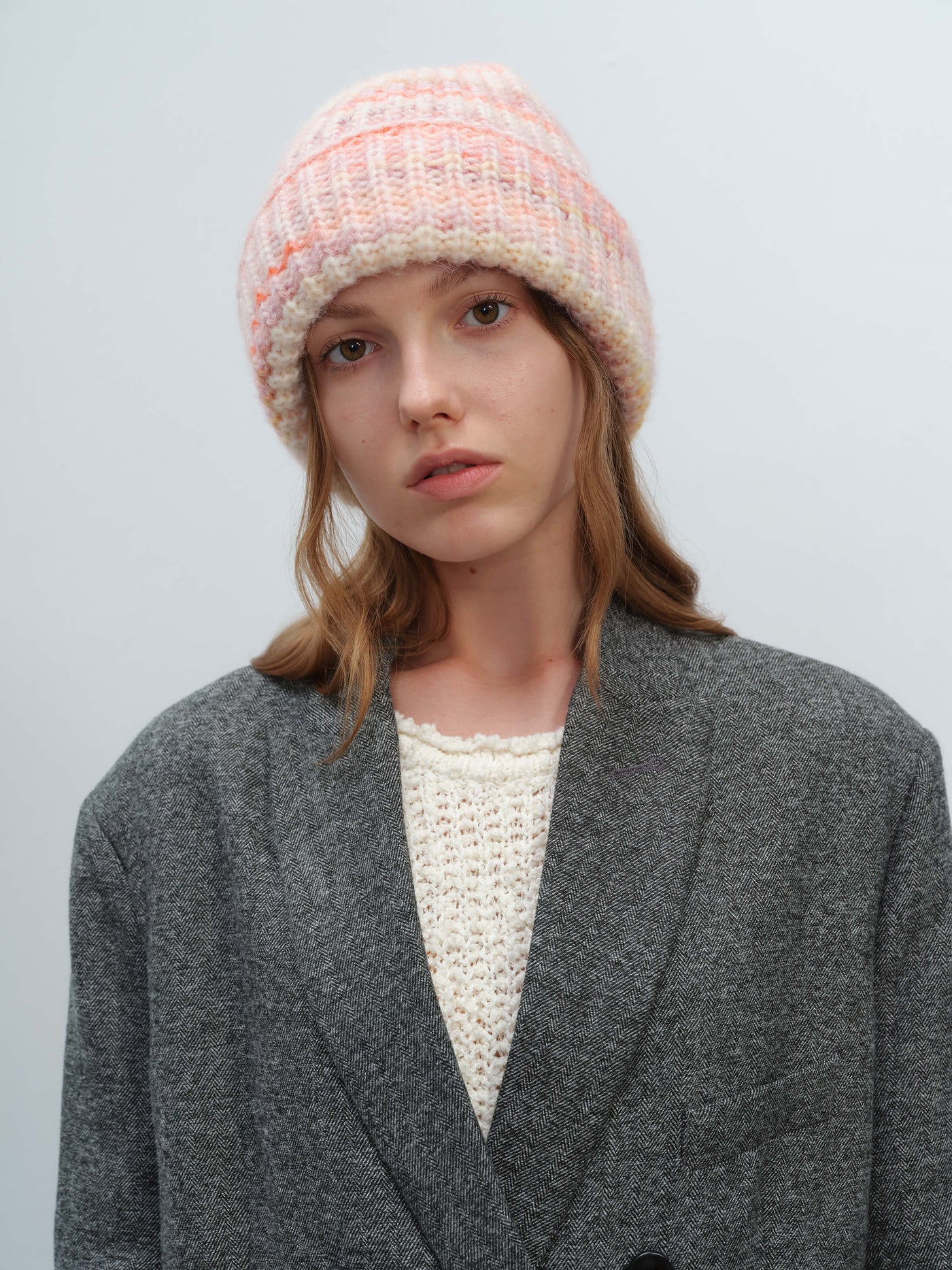 Wool Blend Gradient Knit Beanie - Pink