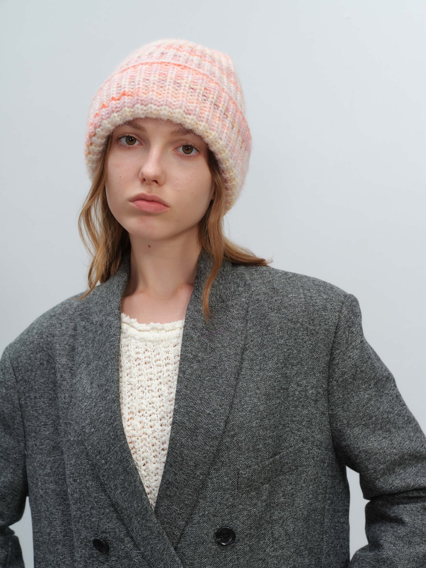 Wool Blend Gradient Knit Beanie - Pink