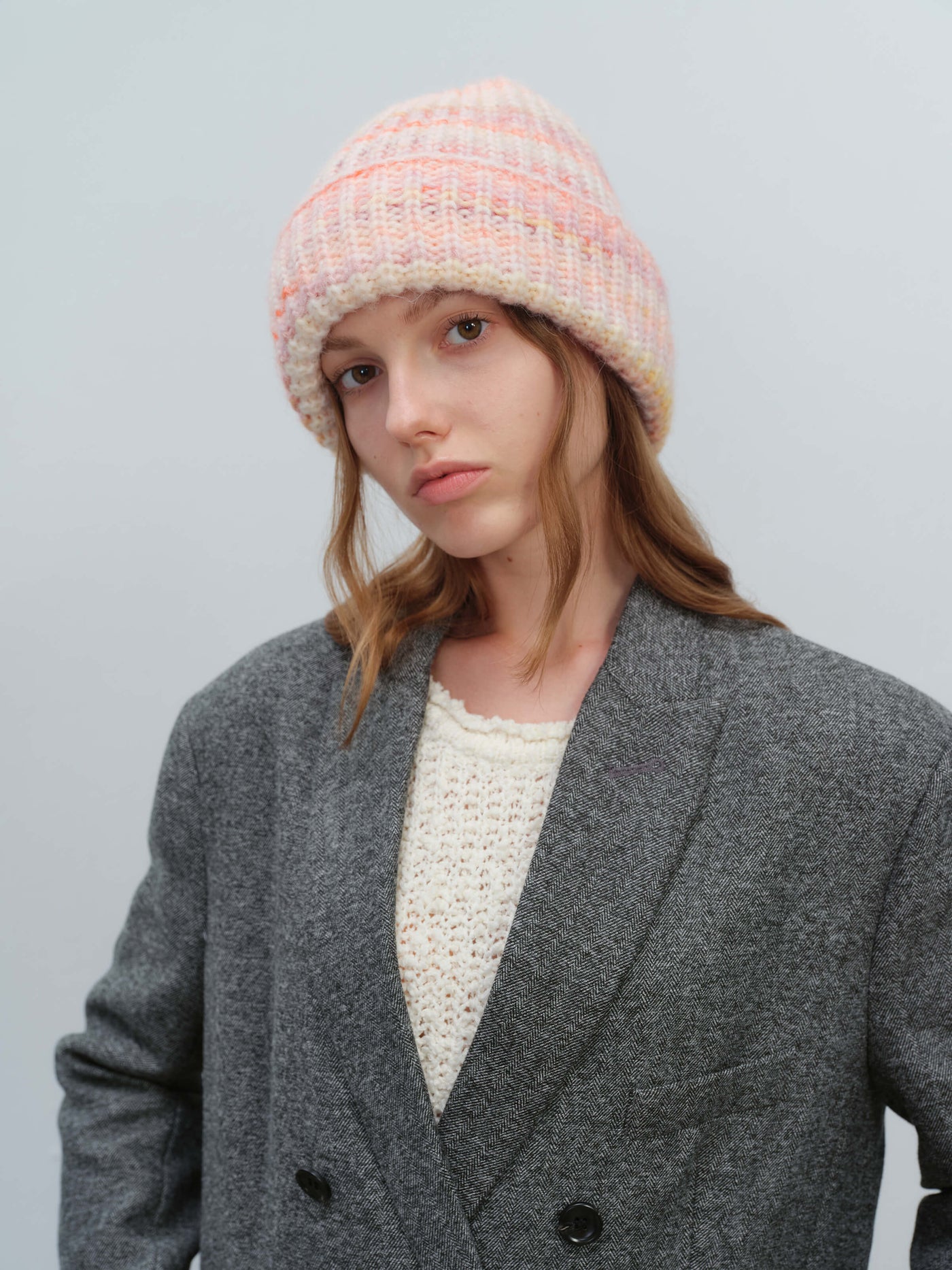 Wool Blend Gradient Knit Beanie - Pink