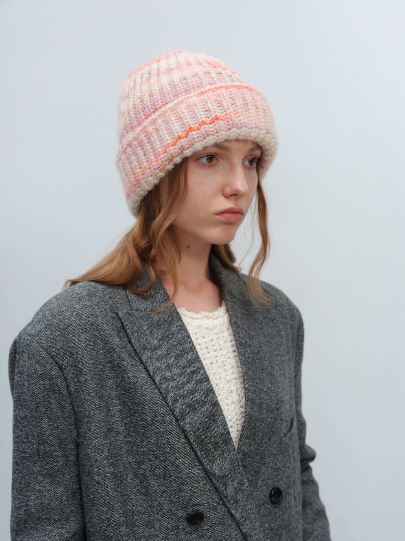 Wool Blend Gradient Knit Beanie - Pink