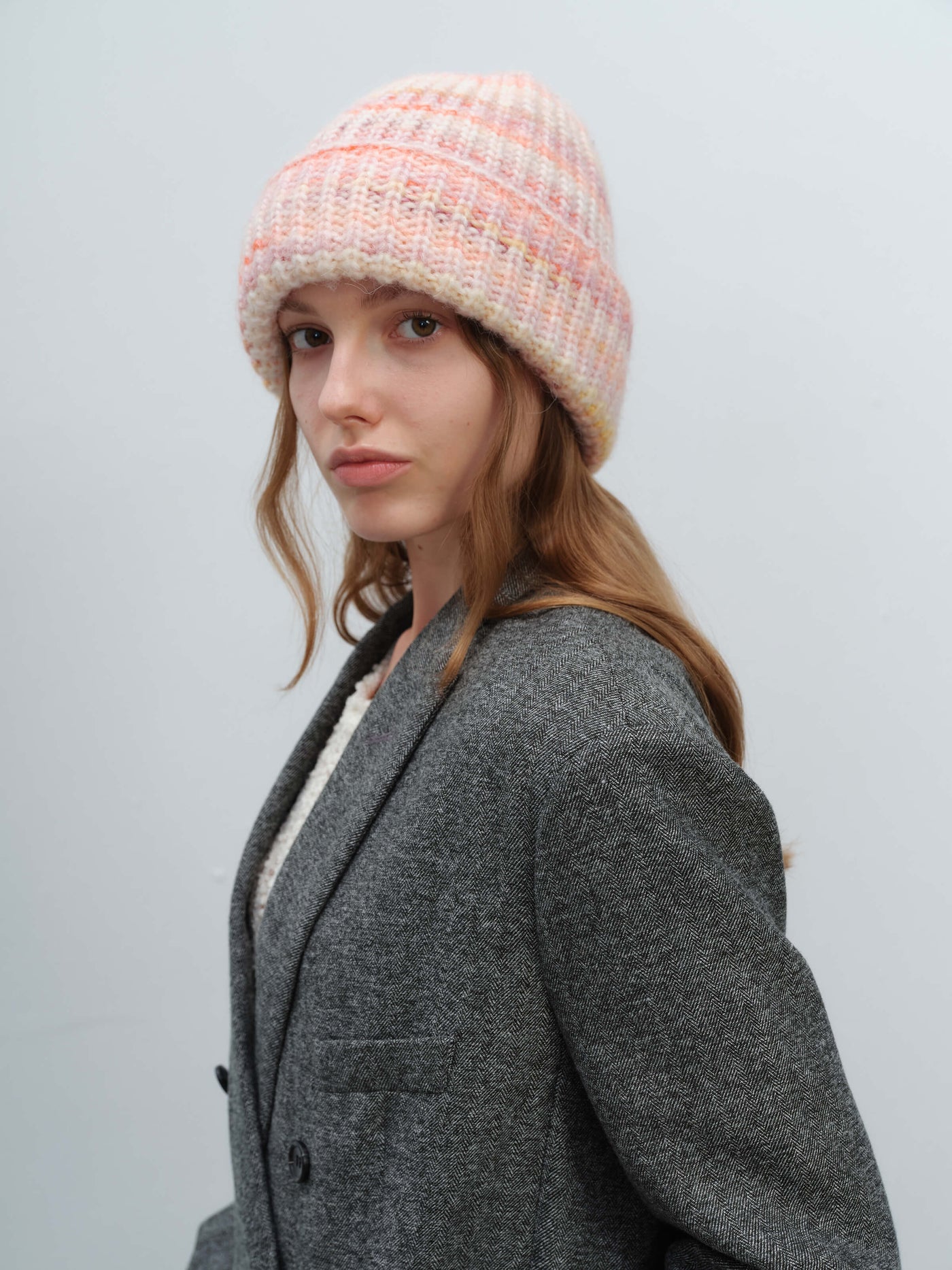 Wool Blend Gradient Knit Beanie - Pink