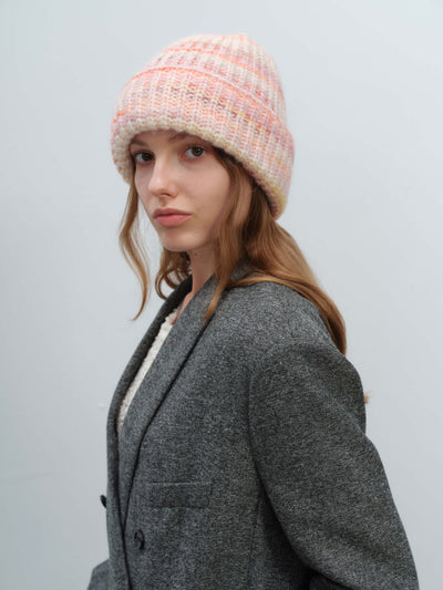 Wool Blend Gradient Knit Beanie - Pink