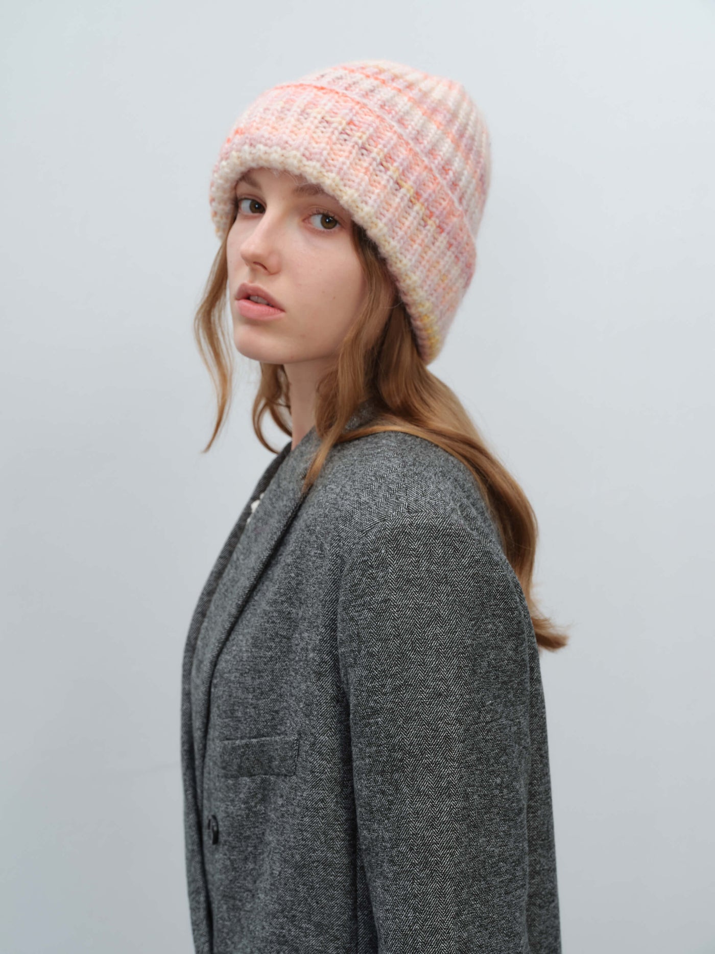 Wool Blend Gradient Knit Beanie - Pink