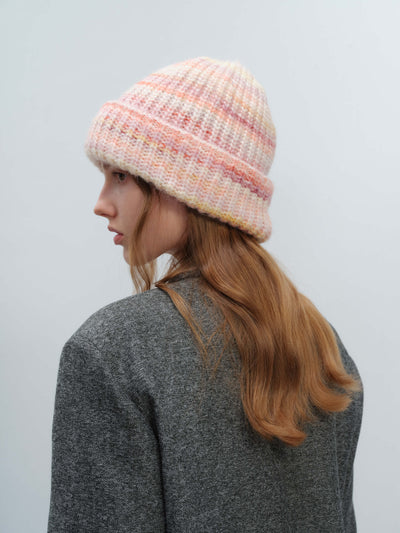 Wool Blend Gradient Knit Beanie - Pink