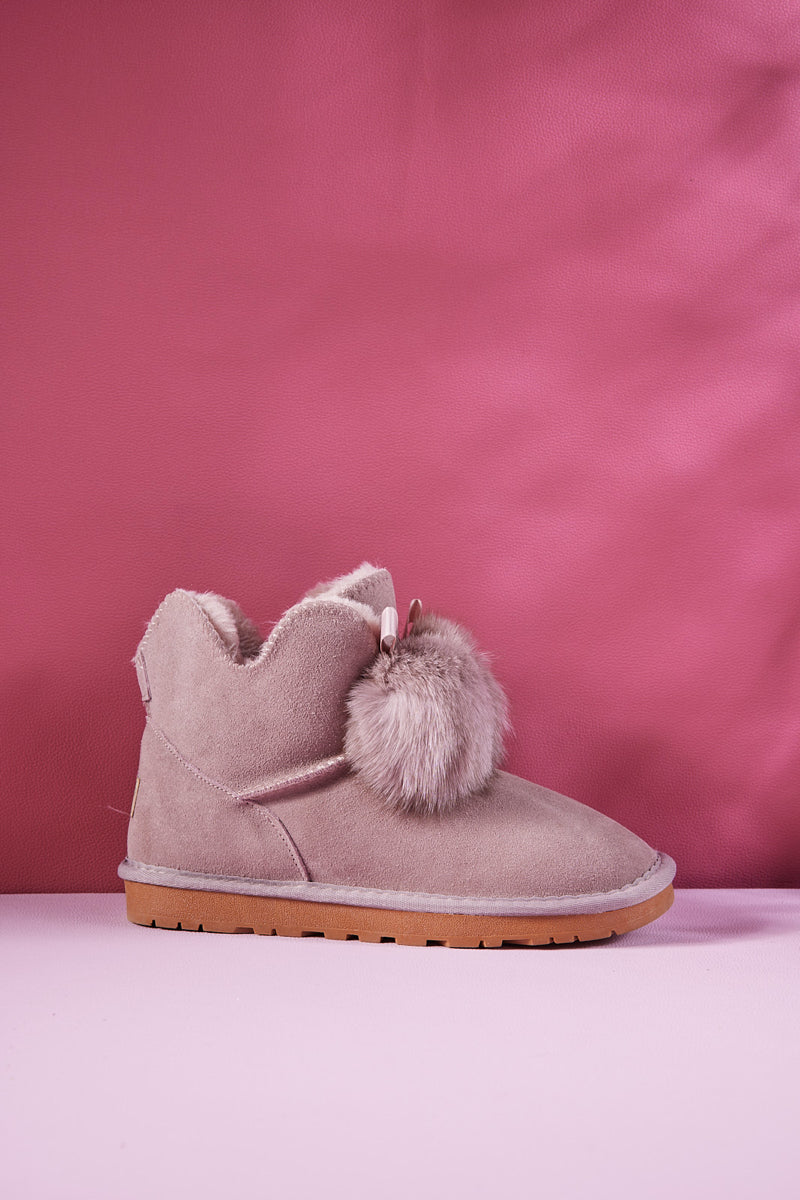 SMAIBULUN Ugg | Faux Fur Balls Suede Boot - Pink