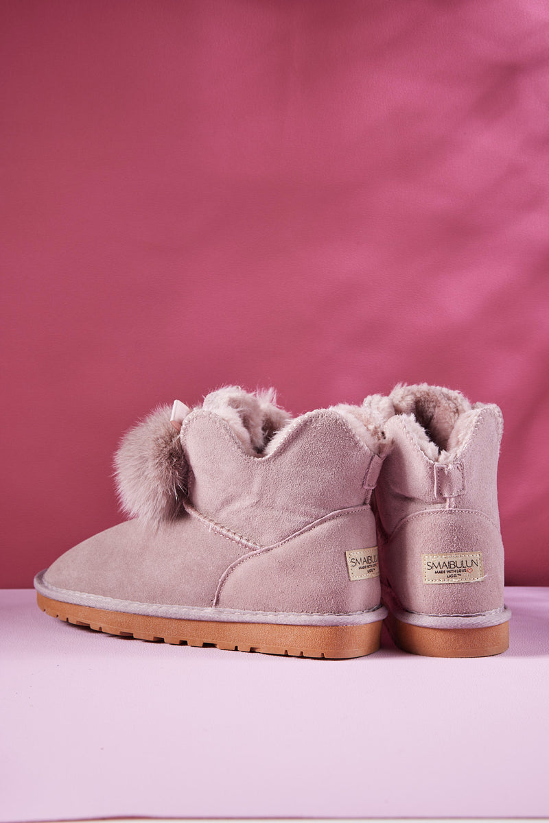 SMAIBULUN Ugg | Faux Fur Balls Suede Boot - Pink