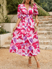 EUPHORIC MOOD FLORAL PRINTED MIDI DRESS - PINK
