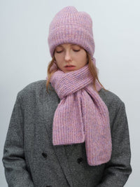 Wool Blend Cloud Beanie Scarf Matching Set - Purple