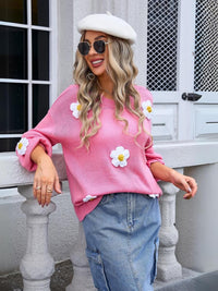 Bloomsbury Floral Applique Sweater - Pink