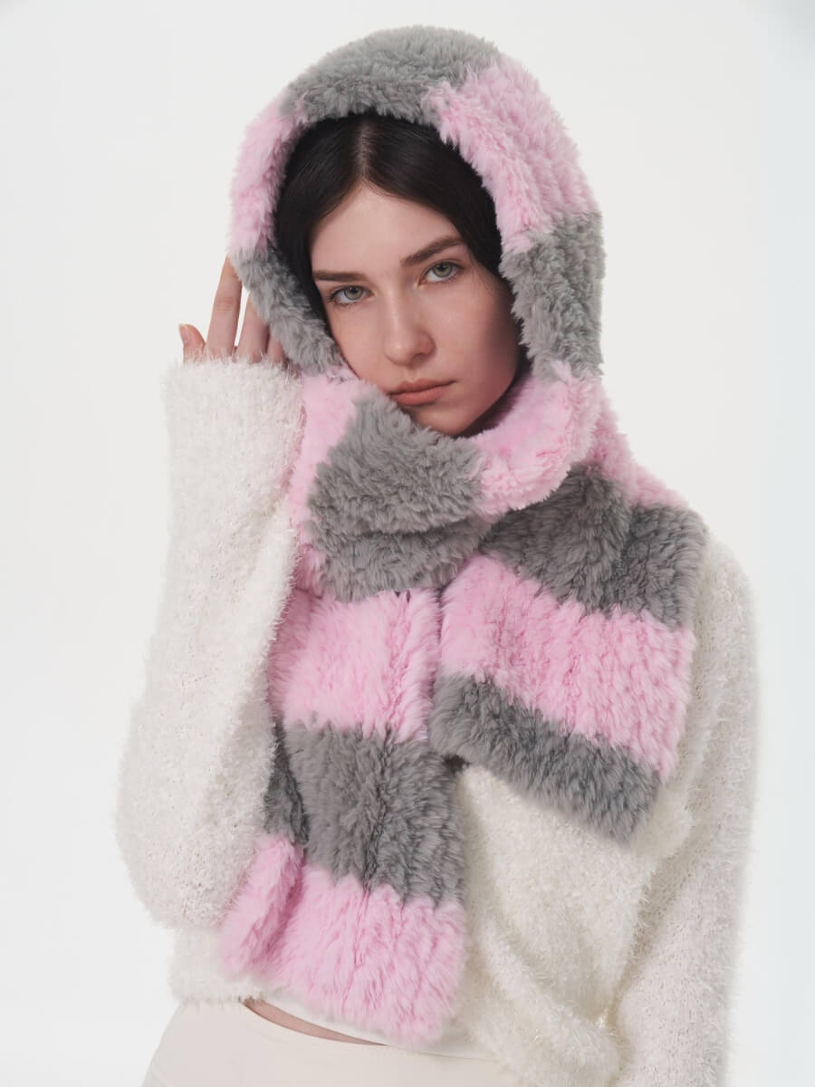 Clarita Fluffy Stripe Scarf - Pink