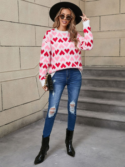 Cupids Kiss Heart Knit Sweater - Pink