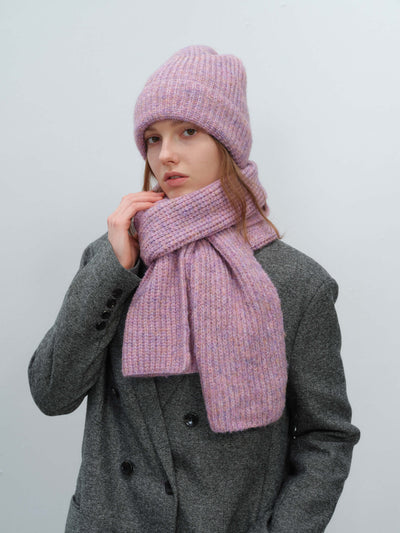 Wool Blend Cloud Beanie Scarf Matching Set - Purple