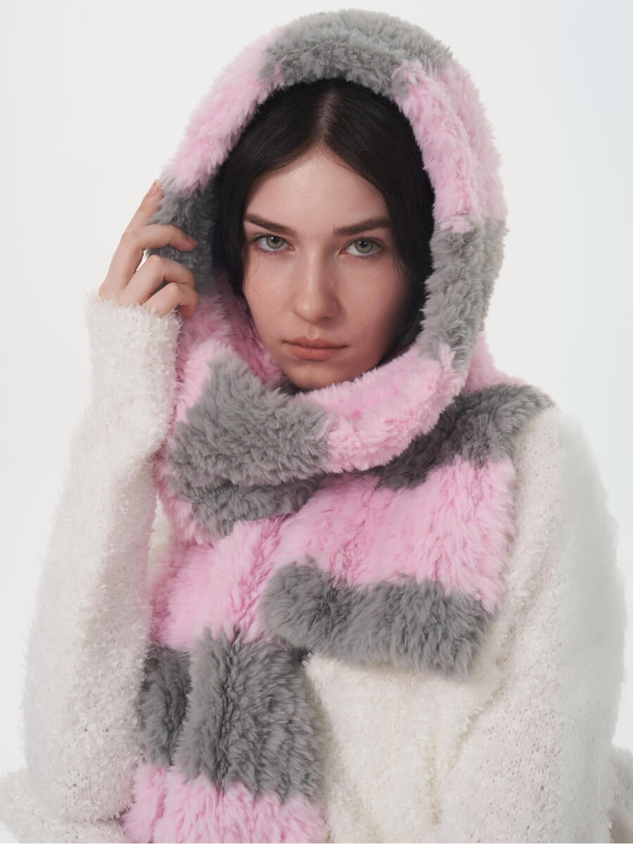 Clarita Fluffy Stripe Scarf - Pink